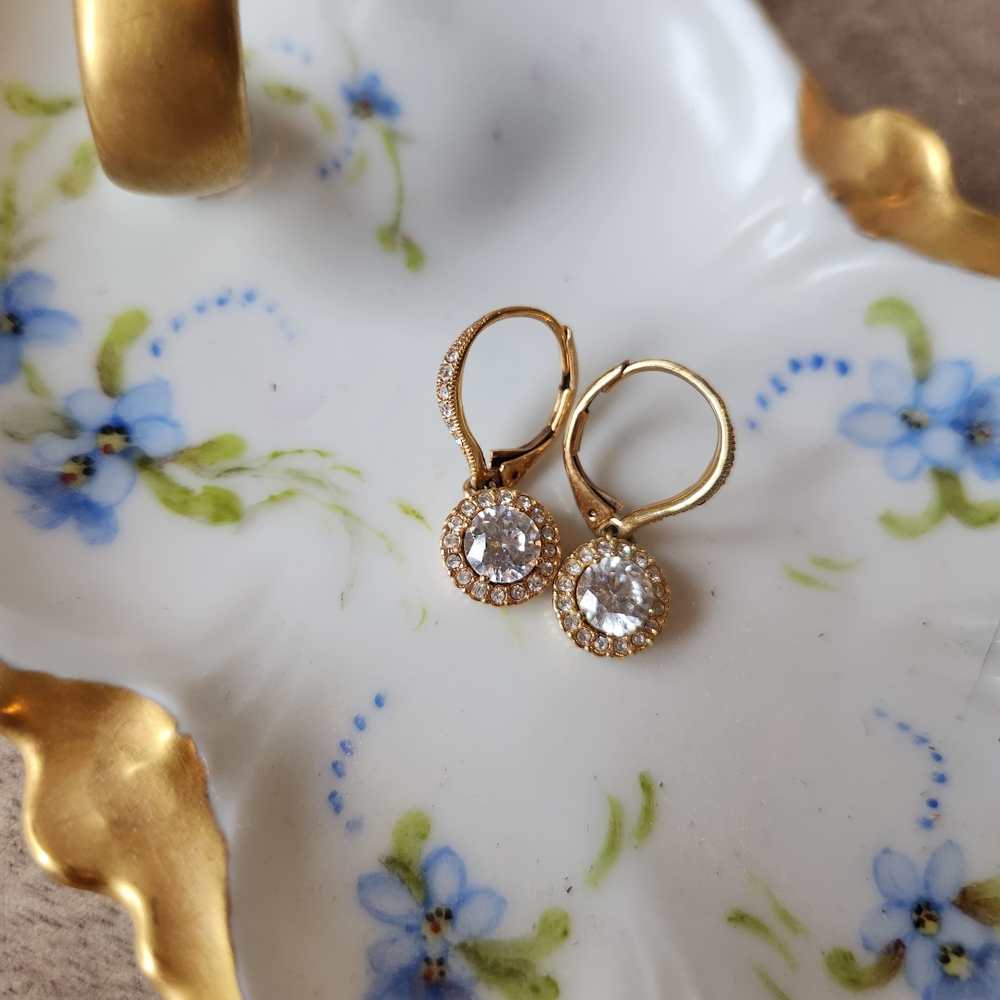 Dainty Gold and Silver Crystal Dangle  Earrings